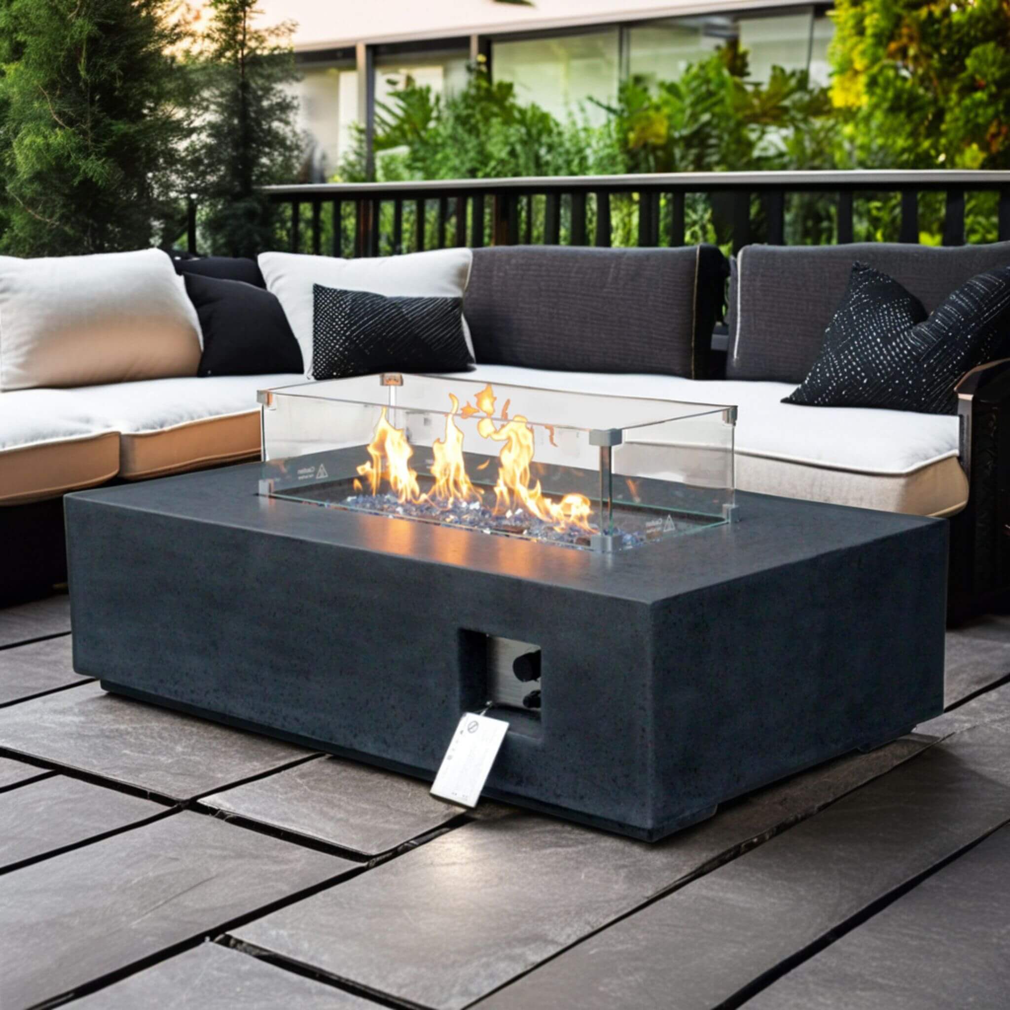 Alora 52-Inch Portable Concrete Rectangular Propane Fire Pit Table With Repair Kit (SAK52304)