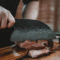 Custom Handmade Damascus Cleaver Knife – 10" Blade with Black Epoxy Resin Handle & Leather Sheath