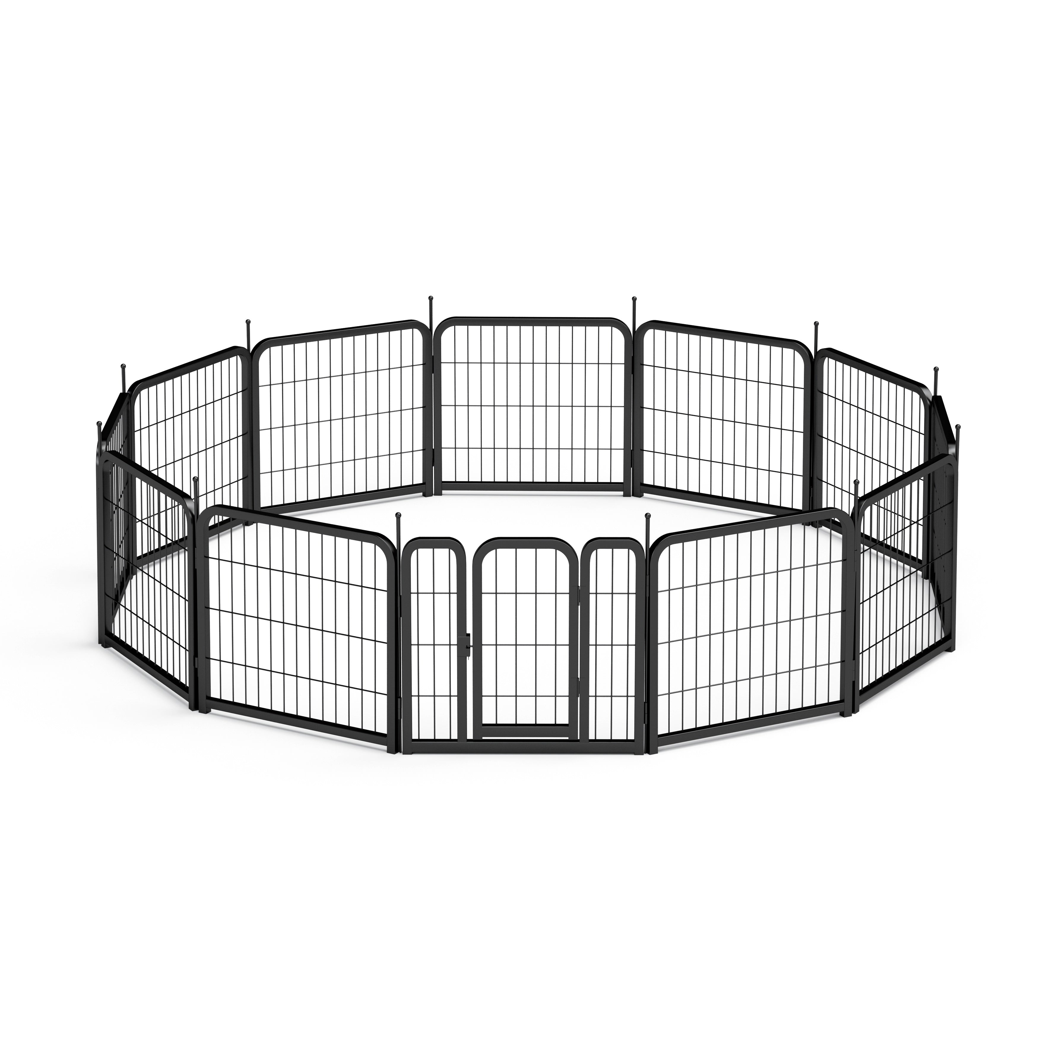 Outdoor 12 piece dog fence, 24 inch portable indoor game fence for small dog pets. Black, 22.2 inches wide x 23.6 inches high.