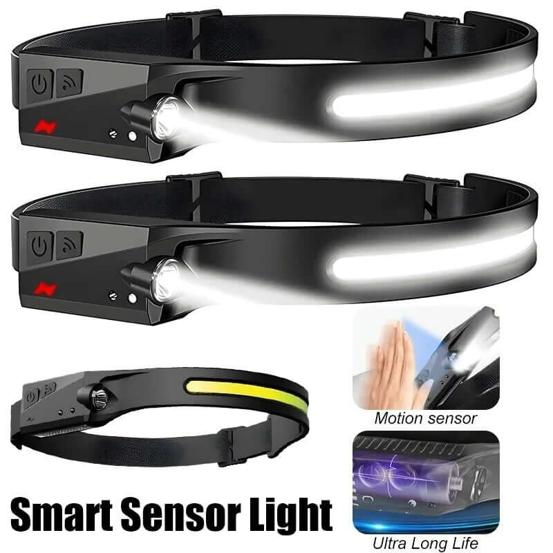 Headlamp USB Rechargeable LED  Waterproof, Motion Sensor Camping/Hiking Light