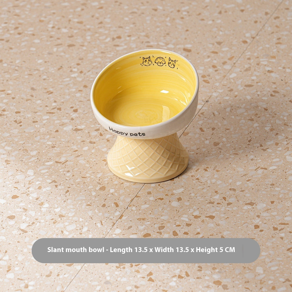 Ceramic High Foot Cat Bowl Neck Protection Not Easy To Knock Over Snack Dish Drinking Water