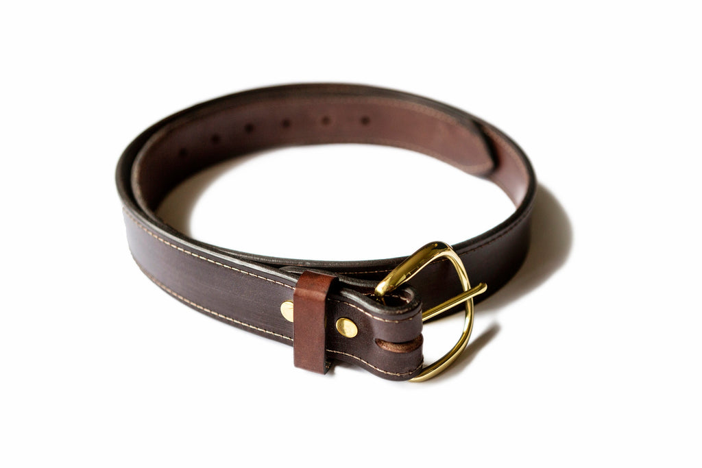 1.50-inch Stitched English Bridle Leather Belt with Solid Brass Belt Buckle