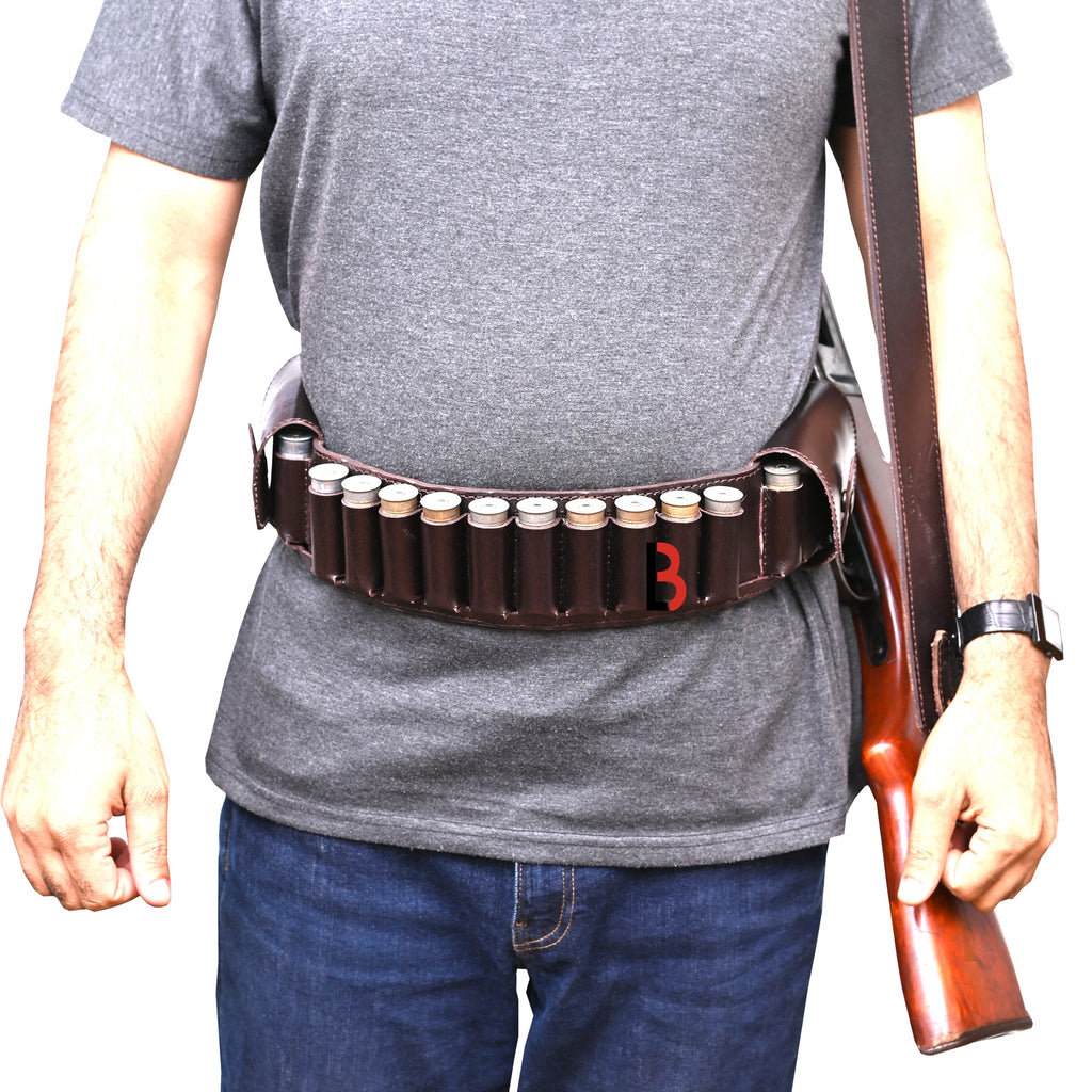 Cowhide Leather Shotshell Bandolier Belt Shotgun Shell Belt Ammunition Carrier. Two flaps