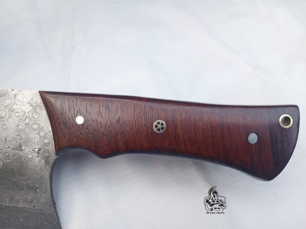 6-Inch blade Kitchen Knife Cleaver — Textured Damascus Blade with Rosewood Handle (11-Inch Overall, Hand-Forged)