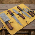 6-Piece Damascus Kitchen Set: Cleaver, Chef, Utility & Skinner Blades with Rosewood Handles