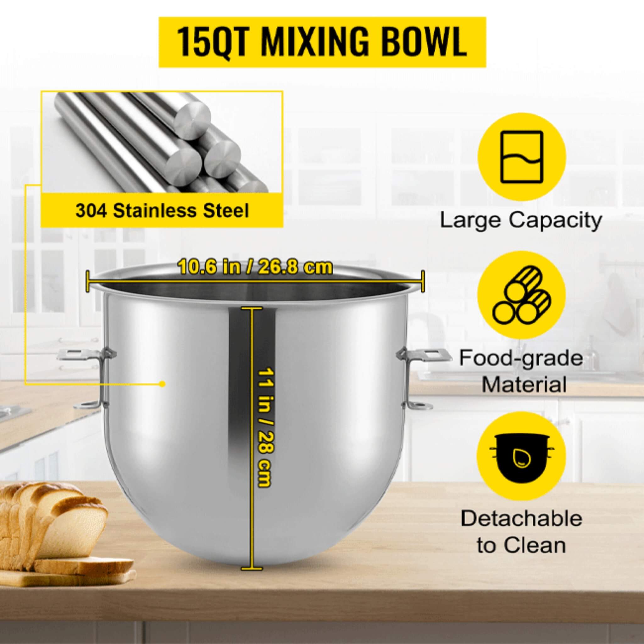 600W Commercial Dough Kneader Bakery Mixer Machine, 15QT (SAK95629)
