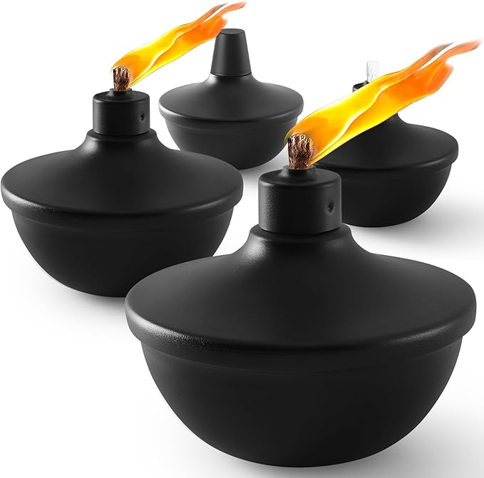 4 Pack Metal Table Top Torches,23.5 oz Citronella Torches for Outside,Refillable Flame Light Torch with Wicks and Covers for Party, Garden Decor,DIY