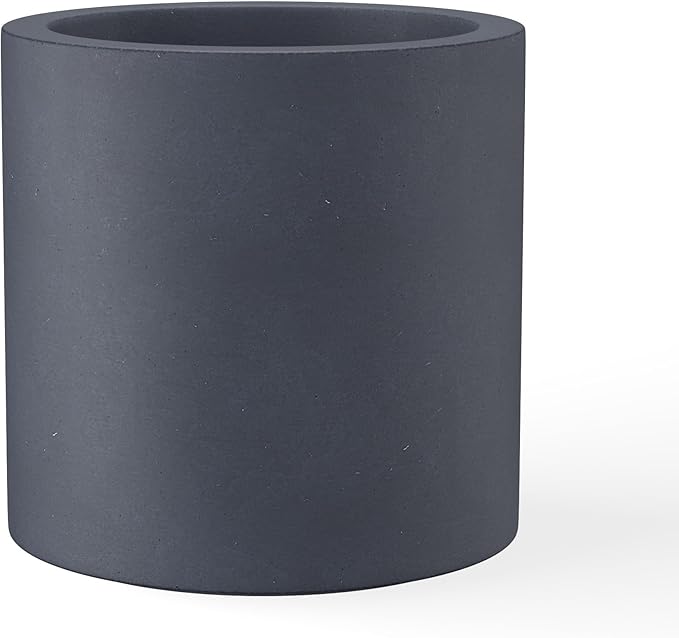 Kante 9.8" Dia Round Concrete Planter, Modern Style Large Cylindrical Plant Pot with Drainage Hole and Rubber Plug for Indoor Outdoor Patio, Charcoal