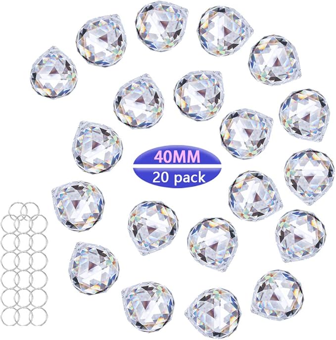 Crystalsuncatcher 20Pcs 1.75 inch/40mm Clear Crystal Ball Prism Pendant Suncatcher for Feng Shui/Divination or Wedding/Home/Office Decoration