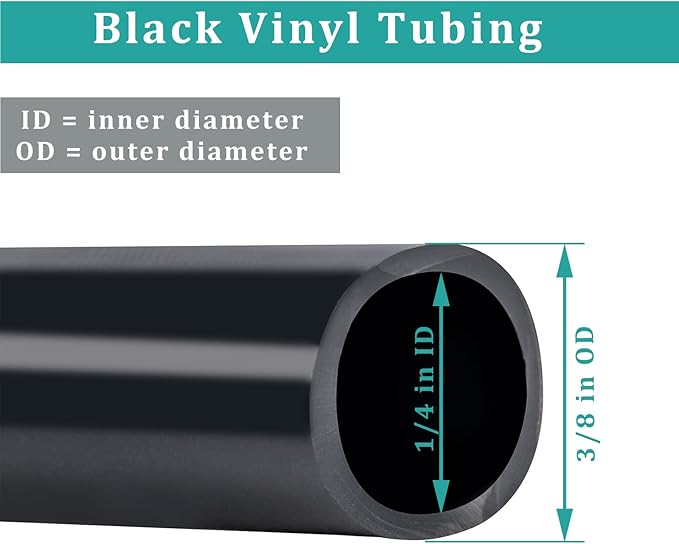 1/4" id - 50ft Black Vinyl Tubing Flexible PVC Tube Hybrid Hose Transfer Water Fuel Gas for Pond Fountain Garden Waterfall, Durable and Safe, with 2 Hose Clamps