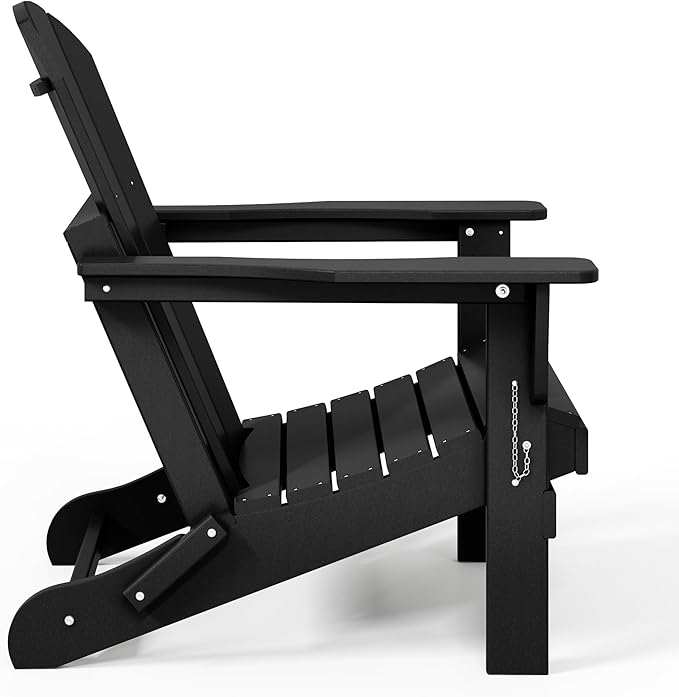 Westin Outdoors Laguna WO Home Outdoor Adirondack Folding Chair Lounger Seat Traditional Retro Home Furniture for Beach, Balcony, Backyard, Lawn, Patio, Pool, Deck, Garden (Black)