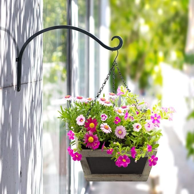AJART Hanging Plant Hanger Outdoor: 12-Inch Metal Bird Feeder Wall Hooks - 4 Pieces Rust-Resistant Plant Bracket Hook for Hanging Flower Baskets