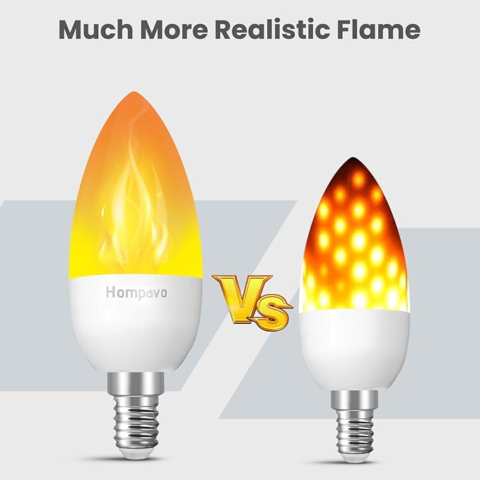 Hompavo 【Upgraded】 LED Flame Light Bulbs, 3 Modes Flickering Light Bulbs, E12 Chandelier Base Candle Fire Light Bulb for Halloween, Christmas, Party, Porch, Indoor & Outdoor Home Decoration - 6 Pack
