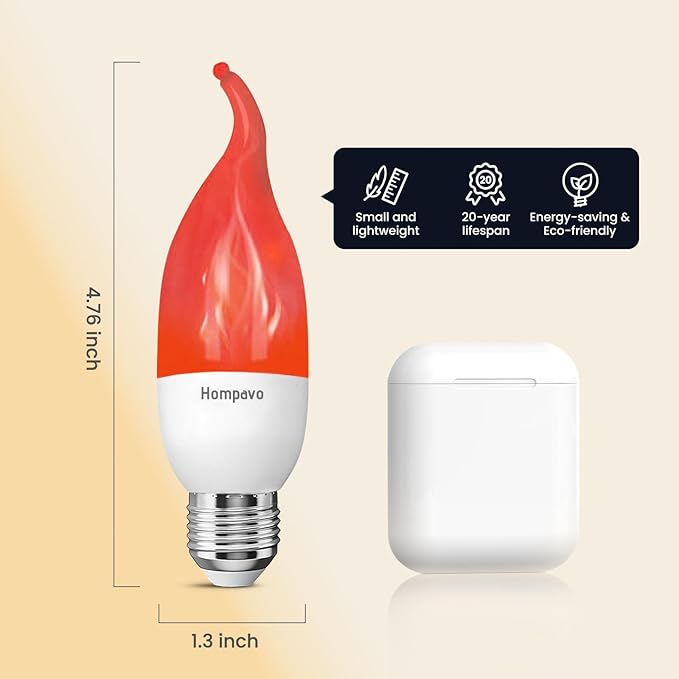 Hompavo Upgraded LED Flame Light Bulbs, 3 Modes Flickering Light Bulbs, E26 Chandelier Base Candle Fire Light Bulb for Halloween Christmas Party Porch Indoor & Outdoor Home Decoration - 6 Pack Red