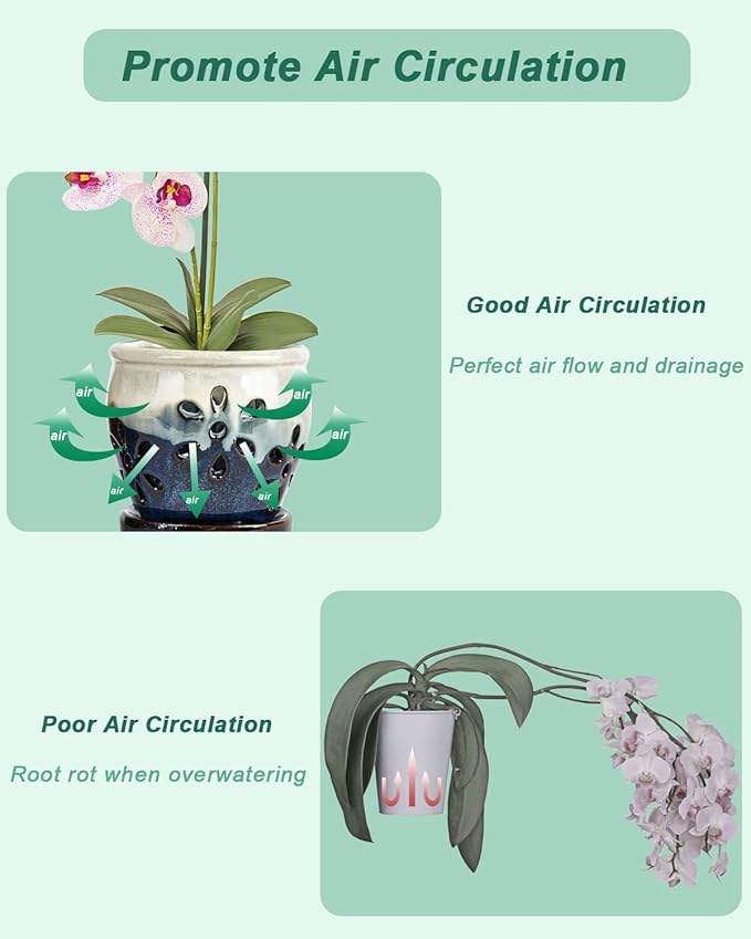 Vensovo 4 Inch Ceramic Orchid Pots with Holes and Saucers - 2 Pcs Small Succulent Pot for Repotting, Garden Flowerpots for Plants Indoor and Outdoor Promotes Air Circulation (Olive Green, Green Mixed)