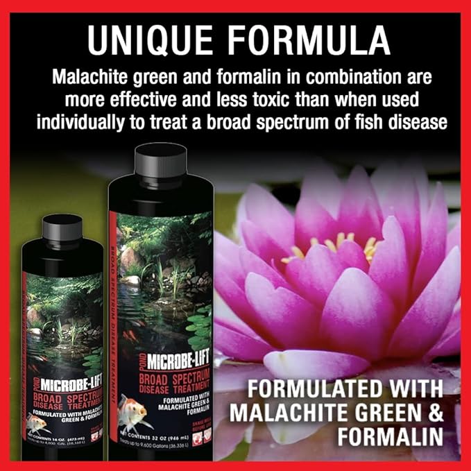 MICROBE-LIFT Broad Spectrum Disease Treatment for Ponds and Outdoor Water Garden, Safe for Live Koi Fish, Goldfish, Plants, and Decor, 32 Ounces