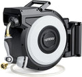 Tuyeho Retractable Garden Hose Reel 100FT, Wall Mount Heavy Duty Water Hose Reels with Automatic Slow Rewind System, Outdoor Hoses Reel with 2 Hose Nozzles for Garden Watering, Car Wash, Pet Shower