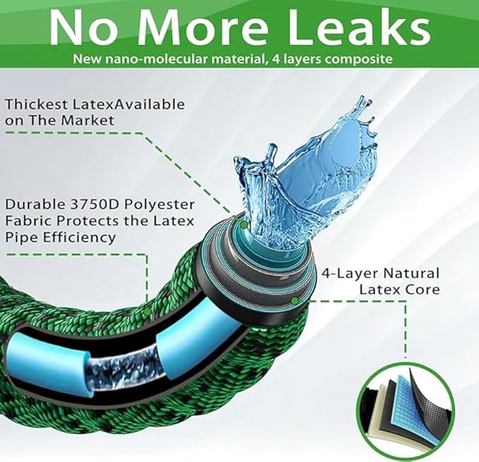 J&B XpandaHose 100ft Expandable Garden Hose with Holder - Heavy Duty Superior Strength 3750D - 4 -Layer Latex Core - Extra Strong Brass Connectors and 10 Spray Nozzle w/Storage Bag (Green 100)