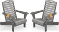 Adirondack Chairs Set of 2, Outdoor Fire Pit Chairs, HDPE All-Weather Adirondack Chairs with Cup Holder, Lawn Chair for Deck, Patio, Garden (Grey)