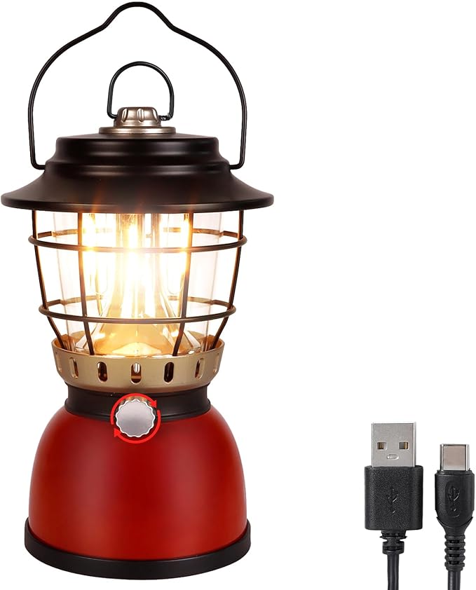 LED Camping Lantern Rechargeable Stepless Dimming Vintage Tent Lamp, 4000mAh Power Bank, IPX5 Waterproof Portable Hanging Camping Tent Light for Camping Hiking Emergency and Power Outage