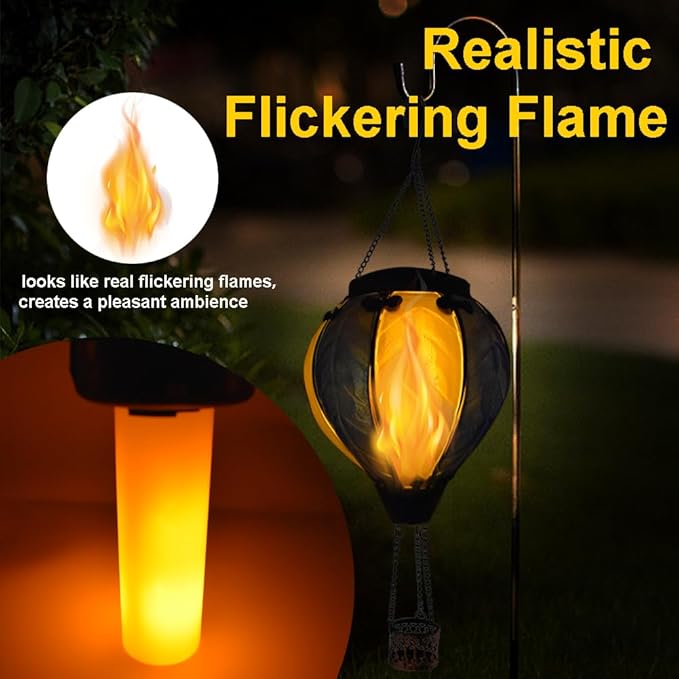 Hot Air Balloon Solar Lantern with Flickering Flame Hanging Solar Lanterns Outdoor Lights Waterproof Lanterns Decorative Garden Patio Yard Party Decor Gray&Wine Red