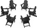 KINGYES Folding Adirondack Chair Set of 6, Dual Cup Holders & All-Weather HDPE, Wood-Like Patio Chair for Backyard, Camping, Pool & Fire Pit, Black