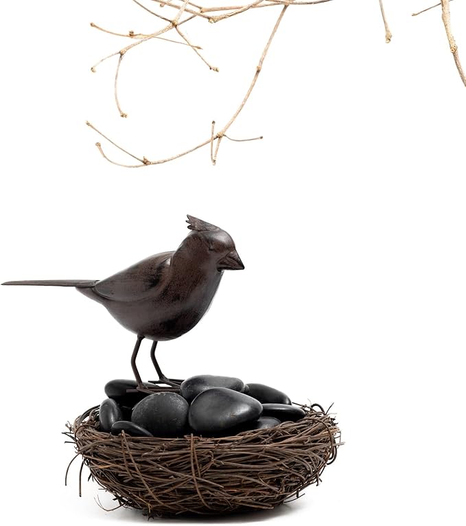 Decorative Small Nostalgia Style Cute Bird Art Iron Sculpture Figurine Home & Office & Garden Decoration, Rust/Brown (Cardinal Bird)