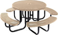 Coated Outdoor Furniture Heavy-Duty Portable Outdoor Picnic Table with Umbrella Hole, Punched Steel Commercial-Grade Patio Dining Furniture Made in America (46" Round Top, Tan)