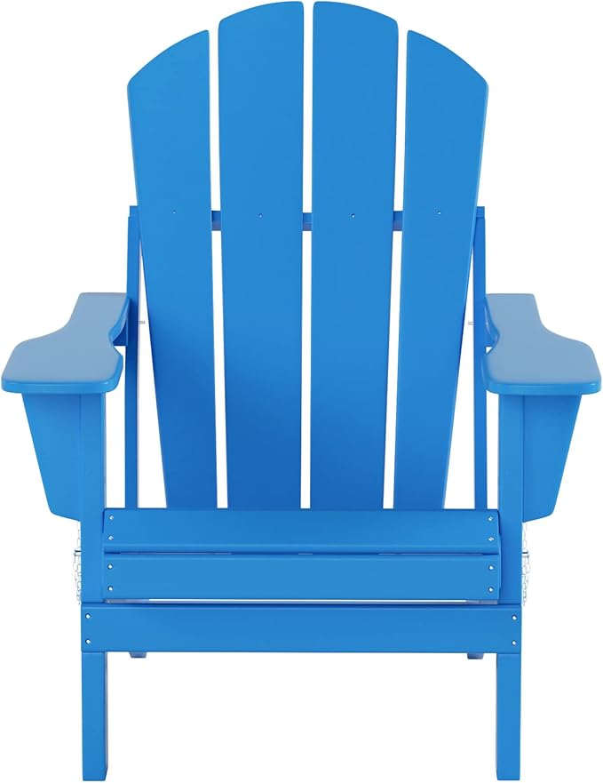 WO Home Furniture Adirondack Chairs Table Set of 3 PCS Outdoor Folding Chairs Coffee Table Weather/UV Resistant for Lawn, Garden, Bon Fire, Balcony (Pacific Blue)