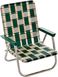 Lawn Chair USA Folding Aluminum Outdoor Patio Lawn Chair | Heavy-Duty Webbed Chairs for Camping Sports Beach Yard & Tailgating | Lightweight Portable | High Back Beach Chair-Charleston w/Green Arms