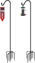 Gtongoko 2 Pack 108 Inch Tall Shepherds Hooks for Outdoor Bird Feeders, Heavy Duty Bird Feeder Pole Stand, Adjustable Hanger for Plant, Lights, Lanterns Wedding Decor with 7 Prongs Base