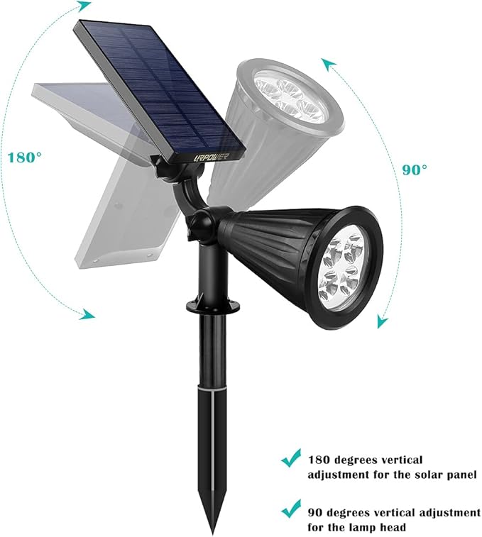 URPOWER Solar Lights Outdoor, Adjustable Solar Spot Lights Outdoor, 2-in-1 Waterproof Solar Landscape Spotlights Wall Light, Dusk-to-Dawn Solar Powered Outdoor Light for Garden, Yard, Pathway (2 Pack)