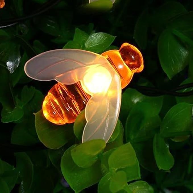 Remote Bee String Lights, 19.5Ft 40 Led Bee Shape Fairy String Lights Battery Operated String Lights for Garden, Patio, Lawn Decoration with Remote Control(Warm White)