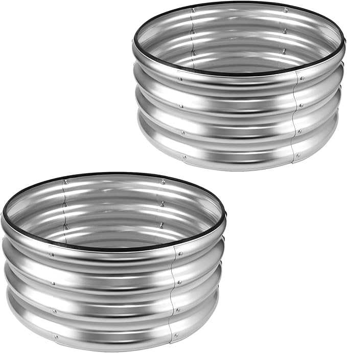 JERIA Raised Garden Bed,Galvanized Raised 2 PCS 2×2×1ft Planter Boxes Outdoor with Easy Assembly, Round Garden Bed for Vegetables, Fruits, Flowers