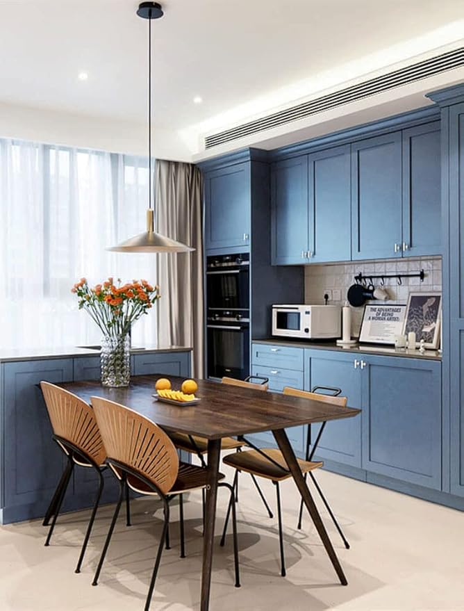 Dimoon 394''x23.6'' Blue Peel and Stick Wallpaper Contact Paper Modern Self Adhesive Wall Paper Removable Renter Friendly Textured Solid Color Shelf Cabinet Vinyl Roll (394''x23.6'',Blue Grey)
