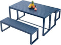 Aoodor 3-Piece Outdoor Patio Dining Set, Aluminum Furniture Set with 1 Rectangular Picnic Table and 2 Benches for Garden, Lawn, Yard