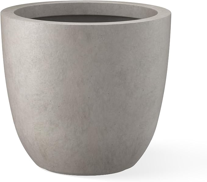 Kante 10 Inch Dia Round Concrete Planter, Indoor Outdoor Large Plant Pot with Drainage Hole and Rubber Plug for Home Patio Garden, Buff Concrete