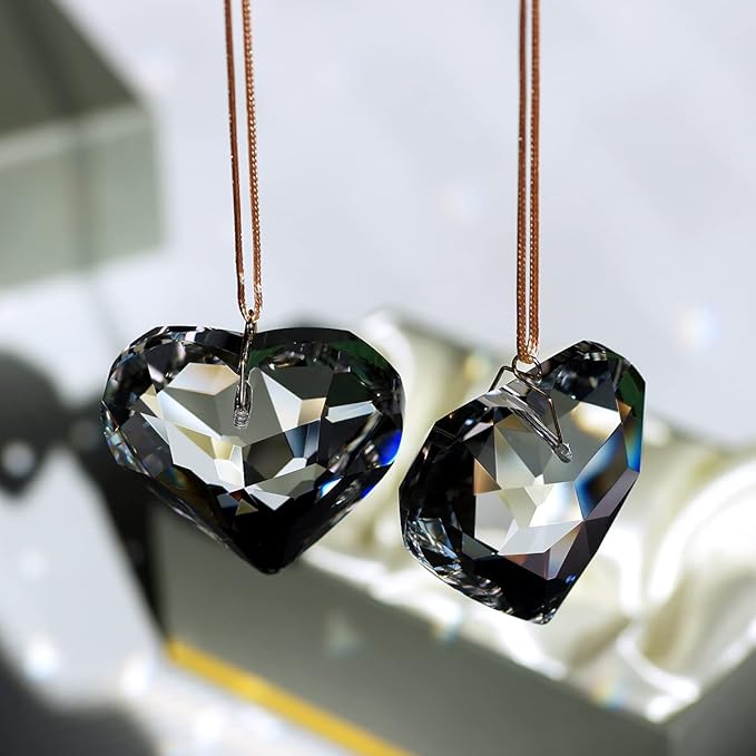Clear Heart Crystal Suncatcher, 2pc 45mm Hanging Prism for Windows, Outdoor Indoor Decoration, Rainbow Maker Gifts for Mom, Grandma, Friend
