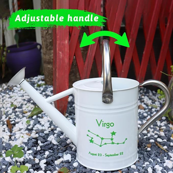 Metal Watering Can for Outdoor and Indoor Plants, Watering Can Decor, 1 Gallon (Virgo)