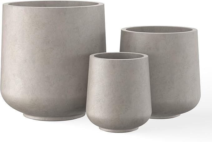 Kante 15.3"+11.6"+8.2" Dia Round Concrete Planter, Large Outdoor Indoor Planter Pots Containers with Drainage Holes and Rubber Plug for Home Garden Patio, Weathered Concrete