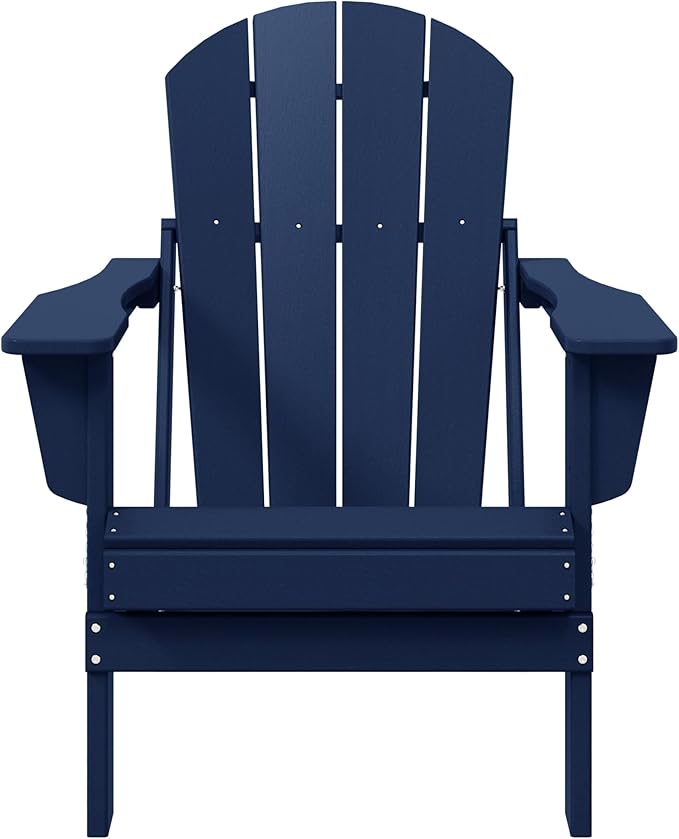 WO Home Furniture Adirondack Chairs Table Set of 3 PCS Outdoor Folding Chairs Side End Table Weather/UV Resistant for Lawn, Garden, Bon Fire, Balcony (Navy Blue)