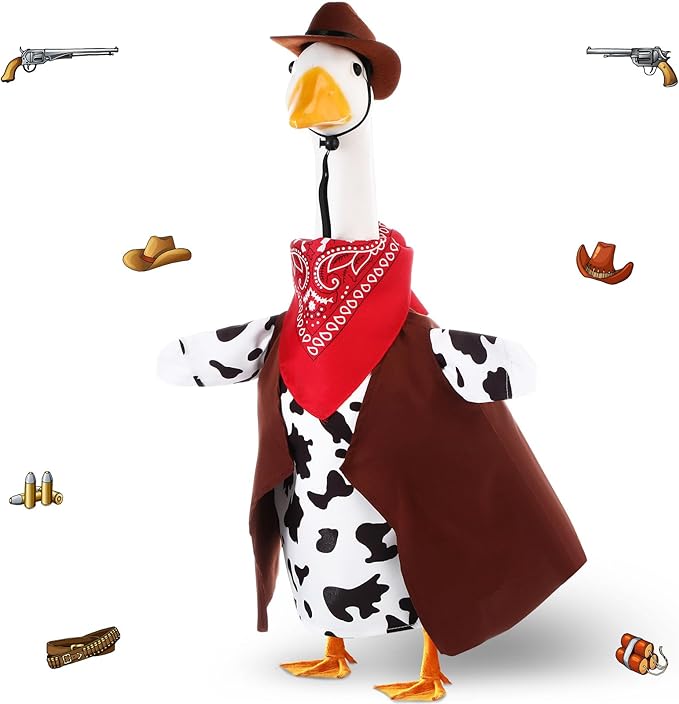 Porch Goose Outfit Western Cowboy Lawn Costume Plastic Goose Clothing Western Theme Party for 23" Statue Outdoor Patio Yard Lawn Art