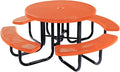 Heavy-Duty Portable Outdoor Picnic Table with Umbrella Hole, Punched Steel Commercial-Grade Patio Dining Furniture Made in America (46" Round Top, Orange)