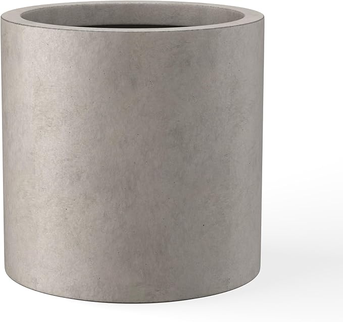 Kante 12.6" Dia Round Concrete Planter, Modern Style Large Cylindrical Plant Pot with Drainage Hole and Rubber Plug for Indoor Outdoor Patio, Weathered Concrete
