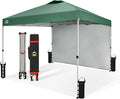 CROWN SHADES 10x10 Pop Up Canopy with 1 Side Wall - Beach Tent with One Push Setup - Outdoor Sun Shade for Events, Parties, Camping - Gazebo with STO-N-Go Cover Bag (Forest Green)