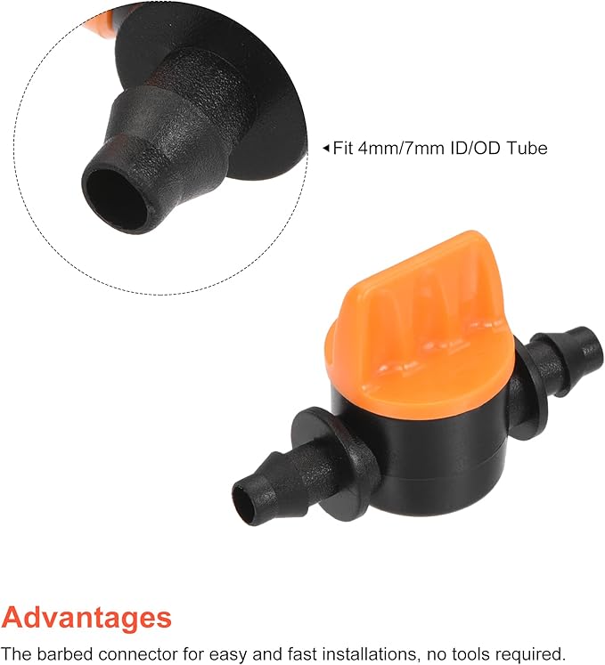 MECCANIXITY Micro Ball Valve 1/4" Barb Connector Shut Off Switch Plastic for Irrigation Drip Tube 4 Pack