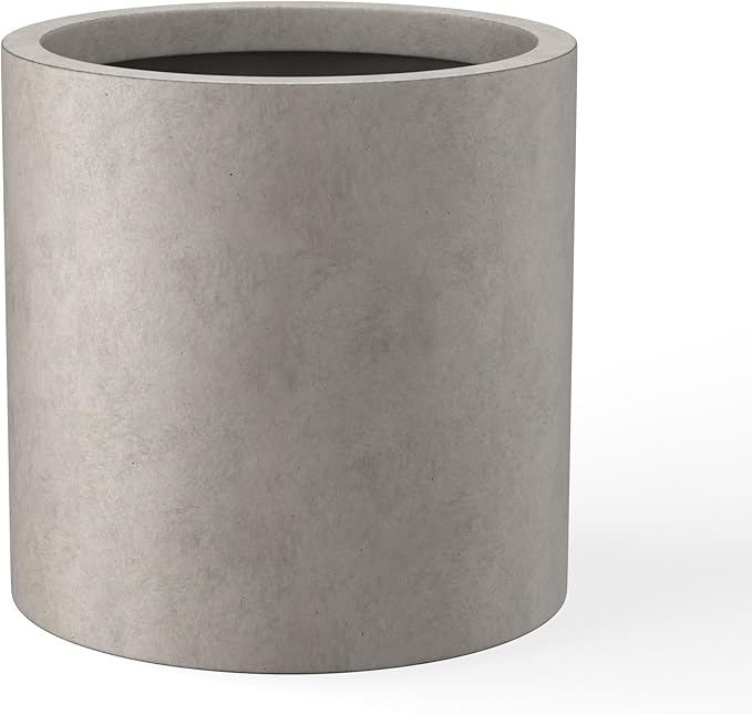 Kante 9.8" Dia Round Concrete Planter, Modern Style Large Cylindrical Plant Pot with Drainage Hole and Rubber Plug for Indoor Outdoor Patio, Weathered Concrete