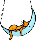 BOXCASA Sleeping Cat Stained Glass Windown Hanging,Orange Cat on Moon Beautiful Handcrafted Sun Catcher Gifts for Daughter,Mothers Day,Christmas and Cat Lover