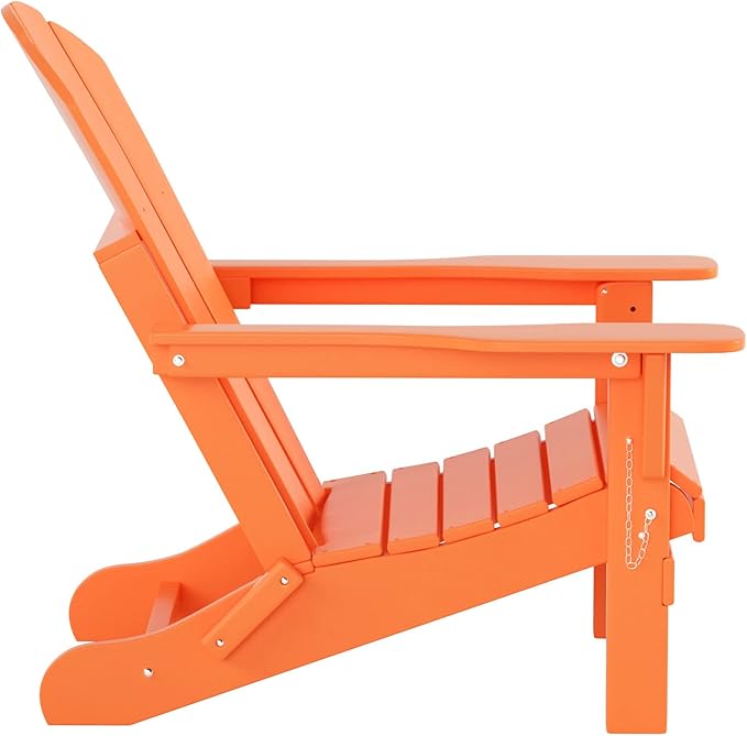 WO Home Furniture Adirondack Chair Table Set of 2 PCS Outdoor Folding Chair w Side Table Weather/UV Resistant for Lawn, Garden, Bon Fire, Balcony (Orange)