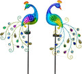 DREAMSOUL 2 Pack Peacock Solar Lights Outdoor, Waterproof Metal Peacock Outdoor Solar Lights for Yards Pathway Lawn Decoration Peacock Gifts